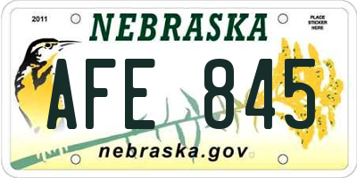 NE license plate AFE845