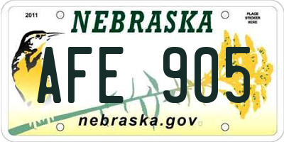 NE license plate AFE905