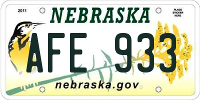 NE license plate AFE933
