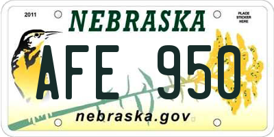 NE license plate AFE950