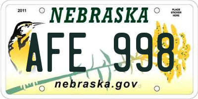 NE license plate AFE998
