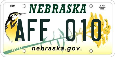 NE license plate AFF010