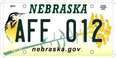NE license plate AFF012