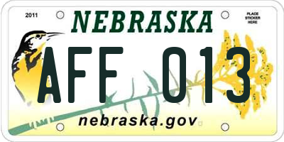 NE license plate AFF013