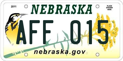 NE license plate AFF015