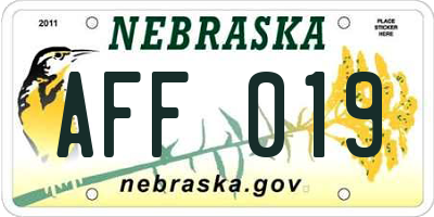 NE license plate AFF019
