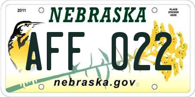 NE license plate AFF022