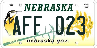 NE license plate AFF023
