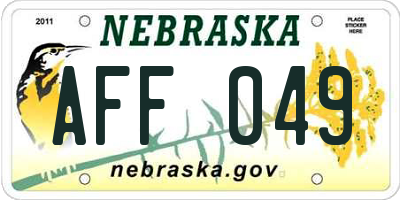 NE license plate AFF049