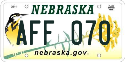 NE license plate AFF070
