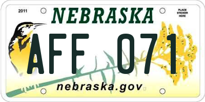 NE license plate AFF071