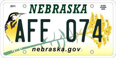 NE license plate AFF074