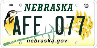 NE license plate AFF077