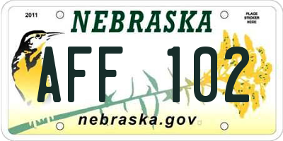 NE license plate AFF102