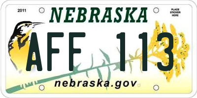 NE license plate AFF113