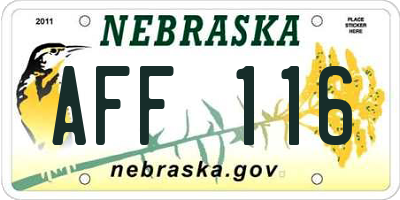 NE license plate AFF116