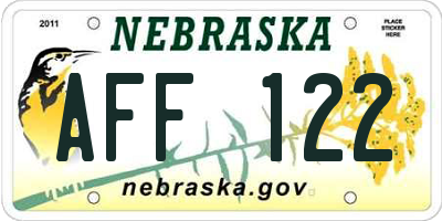 NE license plate AFF122