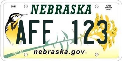 NE license plate AFF123