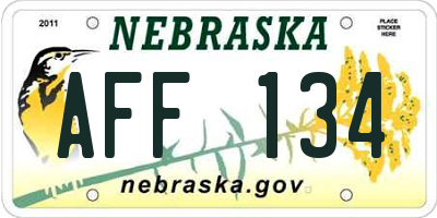 NE license plate AFF134