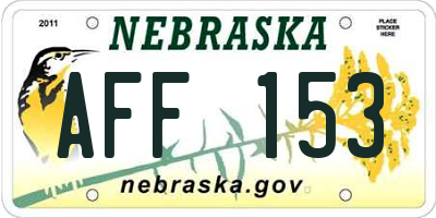 NE license plate AFF153