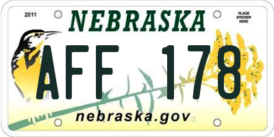 NE license plate AFF178