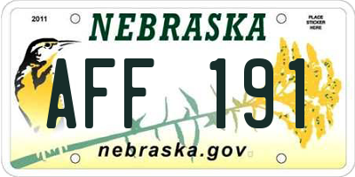 NE license plate AFF191