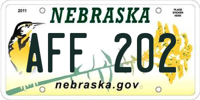 NE license plate AFF202