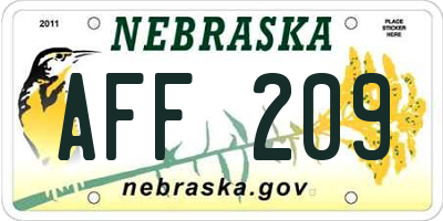 NE license plate AFF209