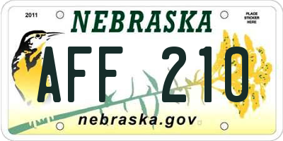NE license plate AFF210