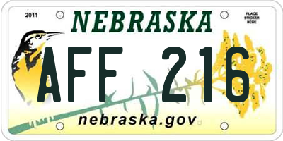 NE license plate AFF216