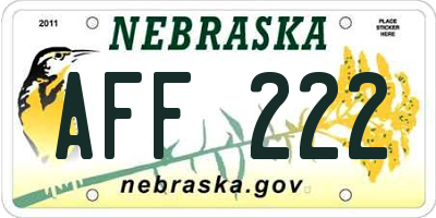 NE license plate AFF222