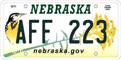 NE license plate AFF223