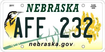 NE license plate AFF232