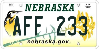 NE license plate AFF233