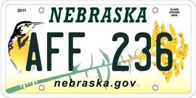 NE license plate AFF236