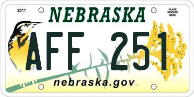 NE license plate AFF251