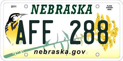 NE license plate AFF288