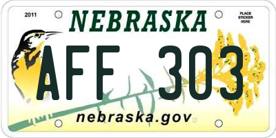 NE license plate AFF303