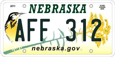 NE license plate AFF312