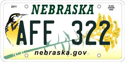 NE license plate AFF322