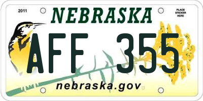 NE license plate AFF355