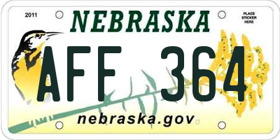 NE license plate AFF364