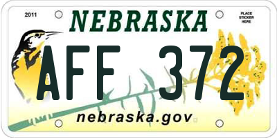 NE license plate AFF372