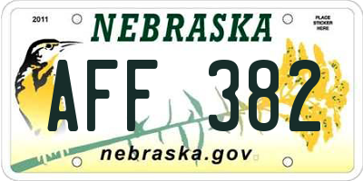 NE license plate AFF382