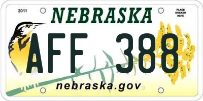 NE license plate AFF388