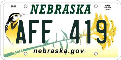 NE license plate AFF419