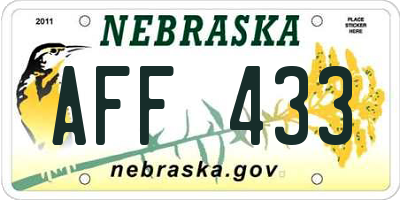 NE license plate AFF433