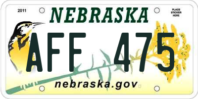 NE license plate AFF475