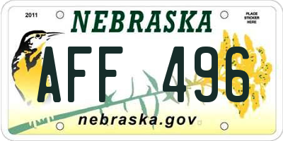 NE license plate AFF496