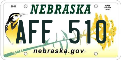 NE license plate AFF510